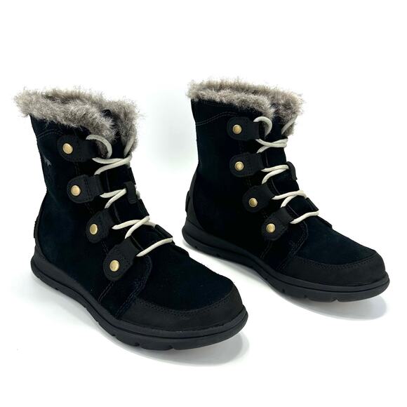 Sorel Explorer III Joan Winter Ankle Boot Size 7 Black Leather Waterproof Bootie - Picture 2 of 12